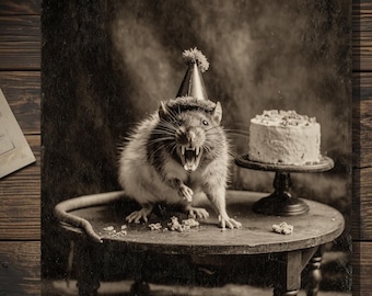 Vintage Angry Rat Birthday Card Funny Screaming Mouse Gothic Dark Humor Blank Greeting Card
