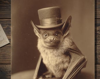 Victorian Baby Bat Gentleman Greeting Card Antique Style Sepia Bat Portrait Gothic Card