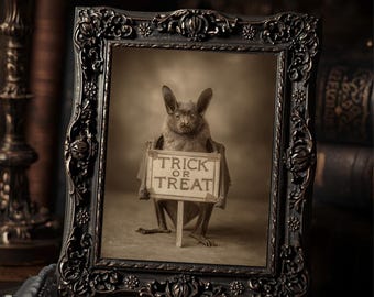 Vintage Victorian Trick or Treat Bat Halloween Wall Print Gothic Antique Style Photography