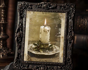 Gothic Christmas Candle  Art Print Vintage Moody Holiday Wall Art Sepia Dark Winter Photography