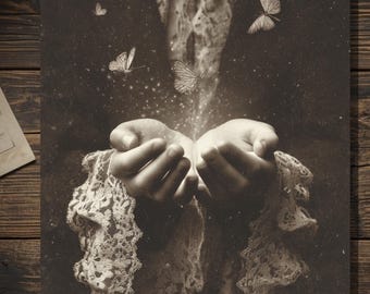 Vintage Victorian Butterfly Magic Card Gothic Fantasy Art Antique Style Photography Blank Inside