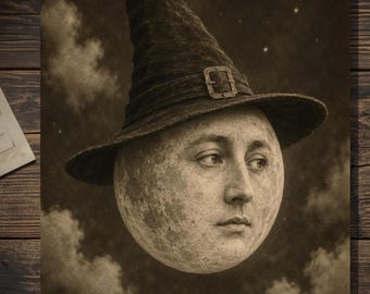 Vintage Victorian Witch Moon Halloween Card Celestial Gothic Antique Style Photography Blank Inside