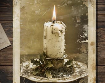 Vintage Victorian Creepy Candle Christmas Card Gothic Holiday Art Antique Style Photography Blank Inside