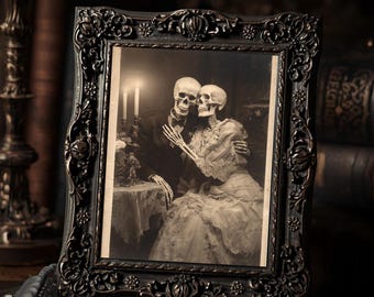 Skeleton Couple Candlelit Gothic Romantic Art Print  Vintage Style Macabre Love Spooky Victorian Wall Decor