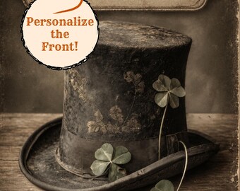 Personalized Vintage Victorian St Patricks Day Card Custom Message Irish Shamrock Top Hat Greeting