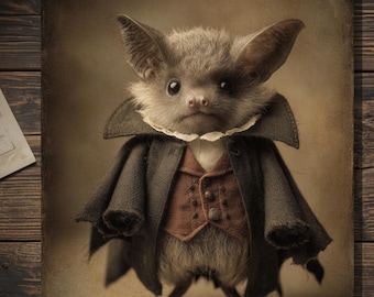 Vintage Victorian Bat Vampire Costume Halloween Card Gothic Antique Style Photography Blank Inside