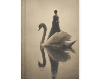 Vintage Victorian Swan Woman Gothic Notebook Black White Dark Journal
