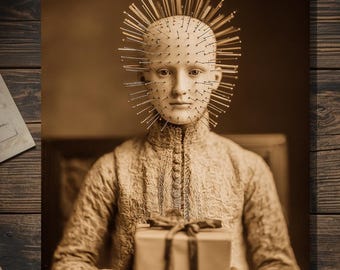 Vintage Victorian Creepy Pin Head Child Gift Card Gothic Macabre Horror Antique Style Photography Blank Inside