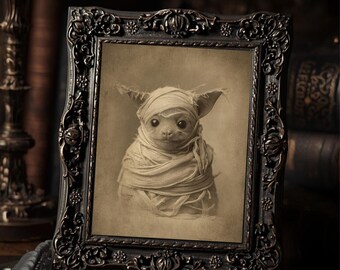 Victorian Bat Mummy Costume Halloween Print Gothic Antique Style Photography Wall Art