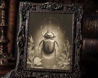 Victorian Lunar Beetle Print Gothic Nature Wall Art Antique Occult Insect Sepia Celestial Decor