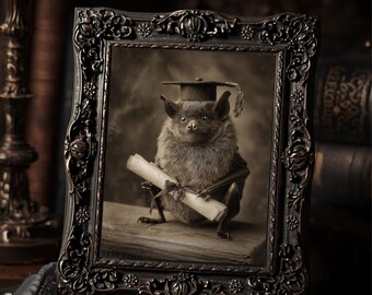 Victorian Graduation Bat Print Gothic Academic Wall Art Antique Style Photography