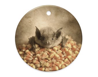 Vintage Victorian Gothic Candy Corn Bat Halloween Ornament