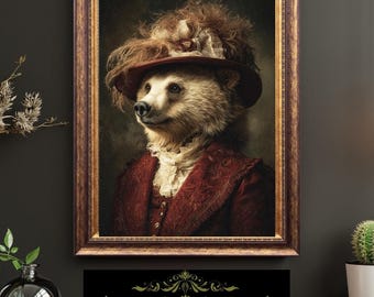 Victorian Lady Bear Portrait Elegant Animal Art Vintage Anthropomorphic Fine Art Oil Style Print
