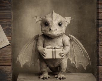 Vintage Victorian Baby Dragon Gift Card Gothic Fantasy Birthday Art Antique Style Photography Blank Inside