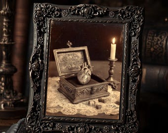 Gothic Heart In Antique Box Dark Romantic Sepia Vintage Oddities  Art Print Macabre Medieval Valentine Wall Decor