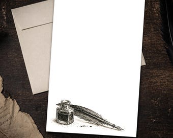 Victorian Quill Stationery Set 5.5 x 8.5 Gothic Writing Paper Dark Academia Letter Set with Envelopes