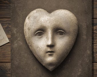 Vintage Victorian Valentine Card Gothic Heart Face Love Card Antique Style Photography Blank Inside