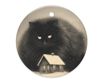 Icelandic Yule Cat Gothic Christmas Ornament Giant Black Cat Folklore Winter Decor