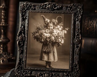 Victorian Demon Flower Child Gothic Creepy Cute  Art Print Dark Cottagecore Antique Style Wall Decor