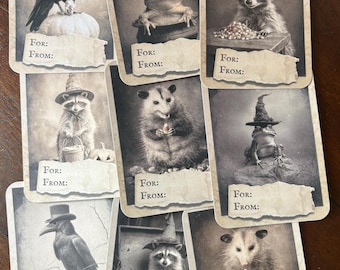 Vintage Victorian Halloween Animal Gift Tags Set of 9 Gothic Wrapping Tags Creepy Cute Decor
