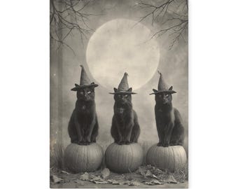 Vintage Victorian Black Cat Witch Pumpkin Notebook Gothic Moon Journal