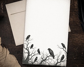 Crow Raven Writing Paper Set 5.5 x 8.5 Gothic Bird Stationery Dark Nature Vintage Letter Kit