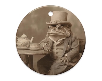 Vintage Victorian Gothic Toad Gentleman Tea Party Ornament