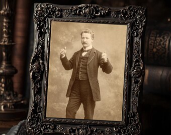 Victorian Man Double Thumbs Up Gothic Humor  Art Print Antique Style Strange Portrait Wall Decor