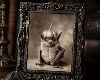 Victorian Bat Pumpkin Hat Halloween Print Gothic Antique Style Photography Wall Art