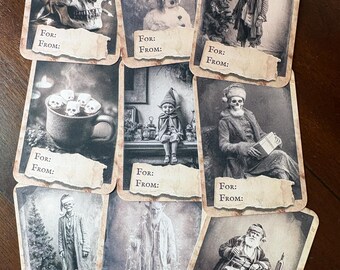 Vintage Victorian Gothic Christmas Gift Tags Set of 9 Creepy Holiday Tags Dark Academia Macabre Christmas Decor