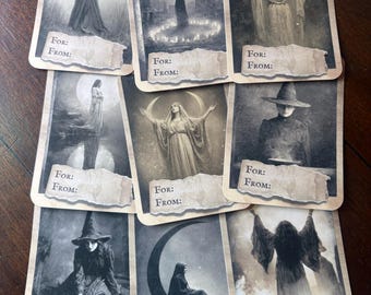 Vintage Victorian Witch Goddess Gift Tags Set of 9 Gothic Dark Academia Wrapping Tags Witchy Lunar Decor