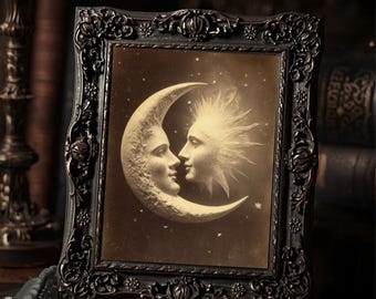 Vintage Gothic Sun and Moon Print Victorian Style Celestial Romance  Wall Art