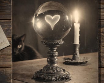 Gothic Valentine Crystal Ball With Heart Victorian Love Fortune Teller Greeting Card