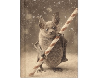 Vintage Gothic Christmas Bat Holding a Candy Cane Journal Winter Animal Notebook