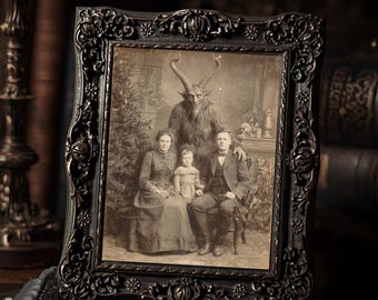Krampus Christmas Family Portrait  Art Print Gothic Victorian Creepy Holiday Wall Art Sepia Antique Spooky Photography