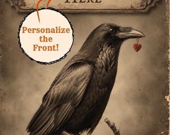 Personalized Vintage Victorian Gothic Raven Valentine Card Custom Message Romantic Crow Greeting Card