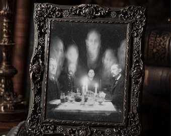 Victorian Seance Floating Spirit Heads Gothic Paranormal Occult Spirit Photography Art Print  Wall Decor