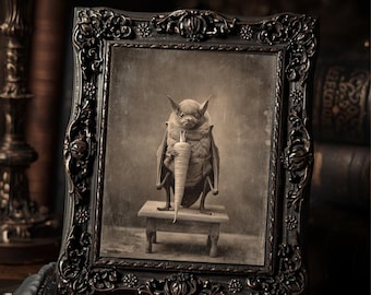 Vintage Gothic Easter Bat Print Victorian Style Dark Holiday Carrot Gift Wall Art