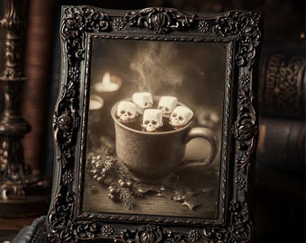 Vintage Gothic Skull Marshmallow Hot Chocolate Winter Art Print Victorian Style Photo