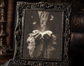 Victorian Butterfly Magic Print Gothic Fantasy Wall Art Antique Sepia Dreamlike Decor