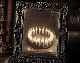 Ring Of Candles Gothic Wall Art Print  Sepia Vintage Candle Circle Pagan Ritual Style Decor