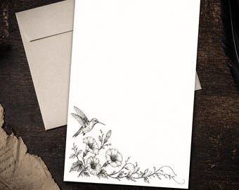 Hummingbird Floral Stationery Set 5.5 x 8.5 Vintage Botanical Letter Writing Paper with Envelopes