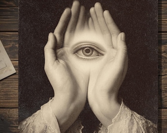 Vintage Victorian All Seeing Eye Card Gothic Occult Art Antique Style Photography Blank Inside