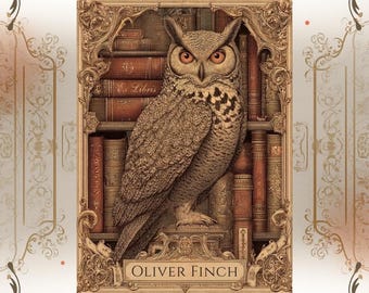 The Order of the Owl Gothic Ex Libris Bookplate Set Personalized Victorian Library Labels Dark Academia Antique Owl Art
