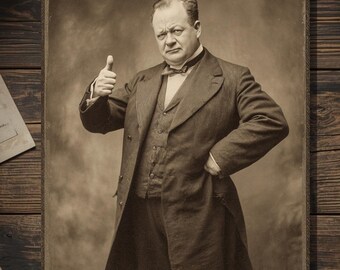 Vintage Victorian Stern Gentleman Thumbs Up Thank You Congratulations Card Gothic Macabre Art Antique Style Photography Blank Inside