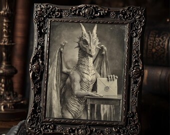 Vintage Dragon Love Letter Valentine Print Gothic Fantasy Art Antique Style Wall Decor