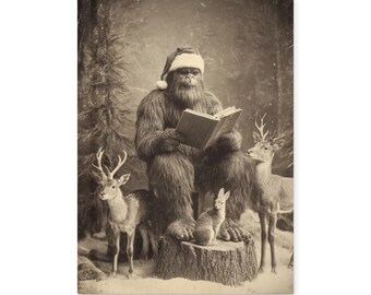 Vintage Bigfoot Santa Notebook Gothic Christmas Sasquatch Journal Woodland Holiday Writing Book
