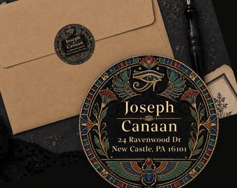 Personalized Egyptian Return Address Labels Vintage Eye of Horus Scarab Custom Round Stickers