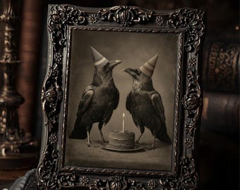 Vintage Gothic Crow Birthday Art Print Party Hat Ravens Victorian Style Photo