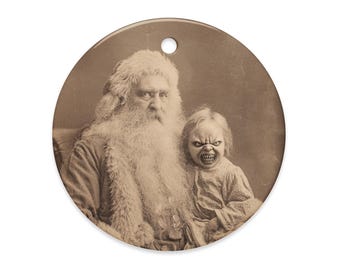 Victorian Gothic Creepy Santa Child Christmas Ornament Antique Holiday Decor